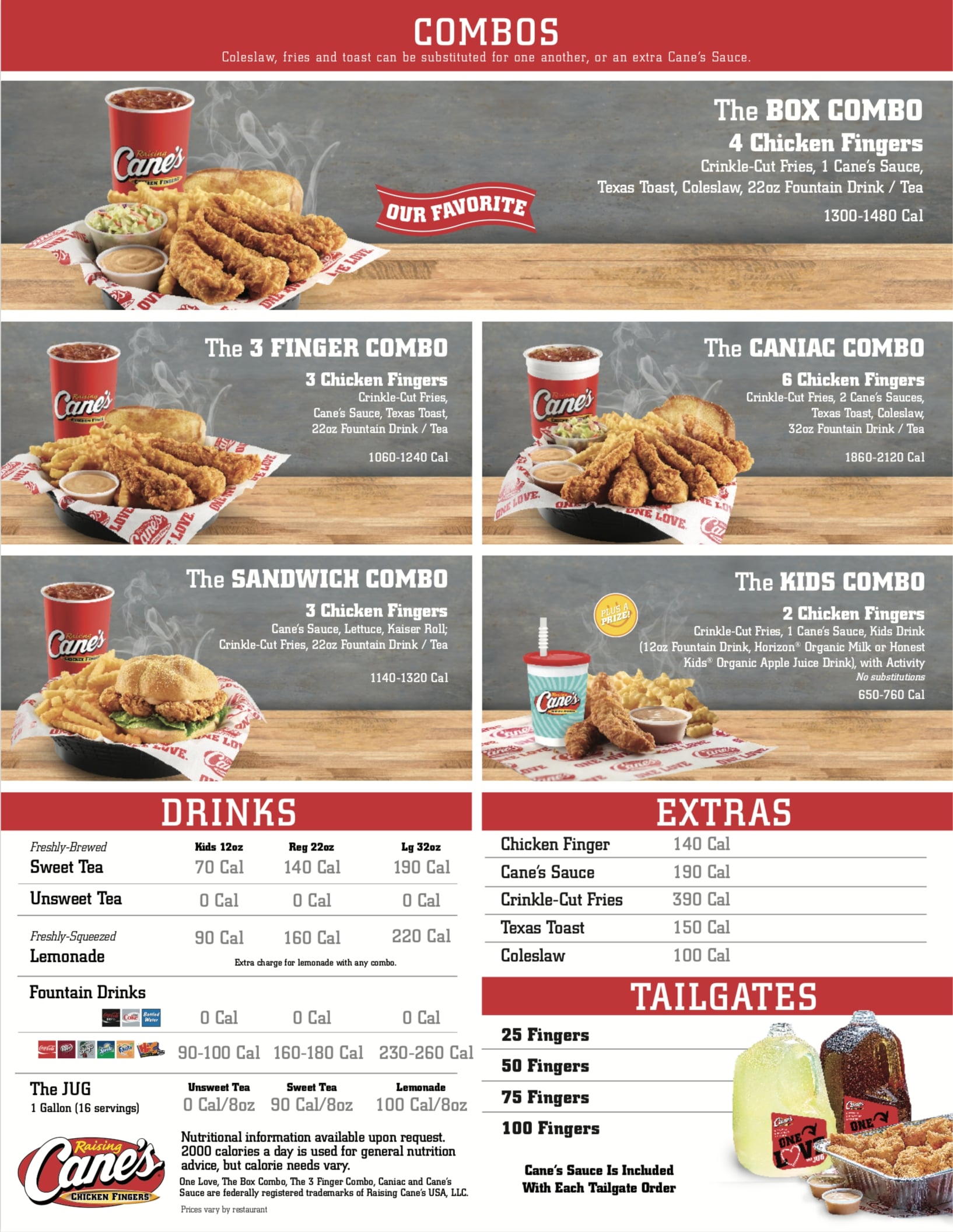 Menu  Raising Cane's